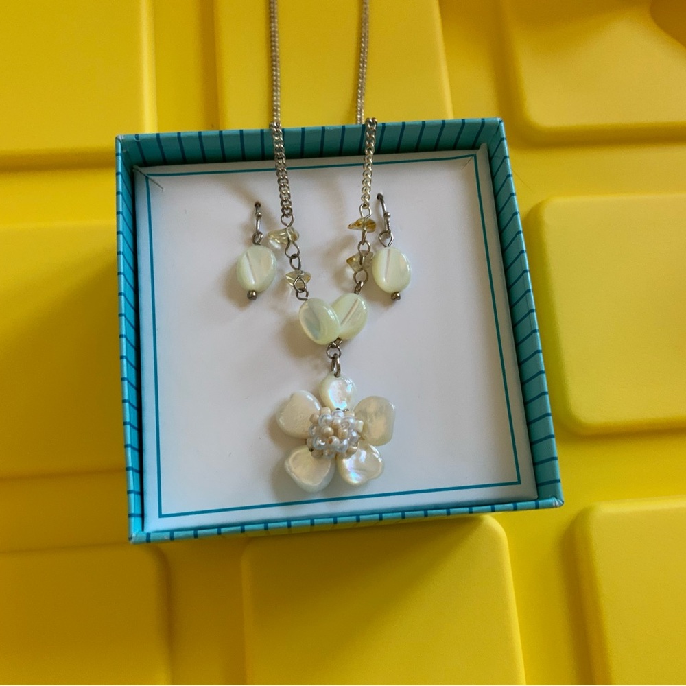 NEW Fashion Jewelry, mother of pearl necklace and earring set.